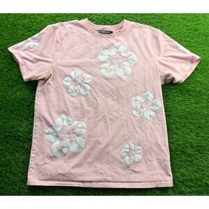 Roku Studio Pink Floral Smiley Face Graphic T Shirt Tee Size L Cotton Streetwear